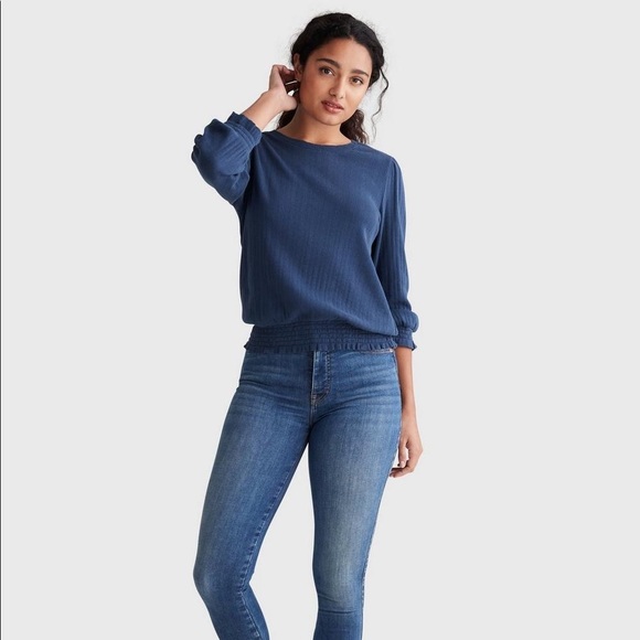 Lucky Brand Smocked Pointelle Top - Picture 1 of 11